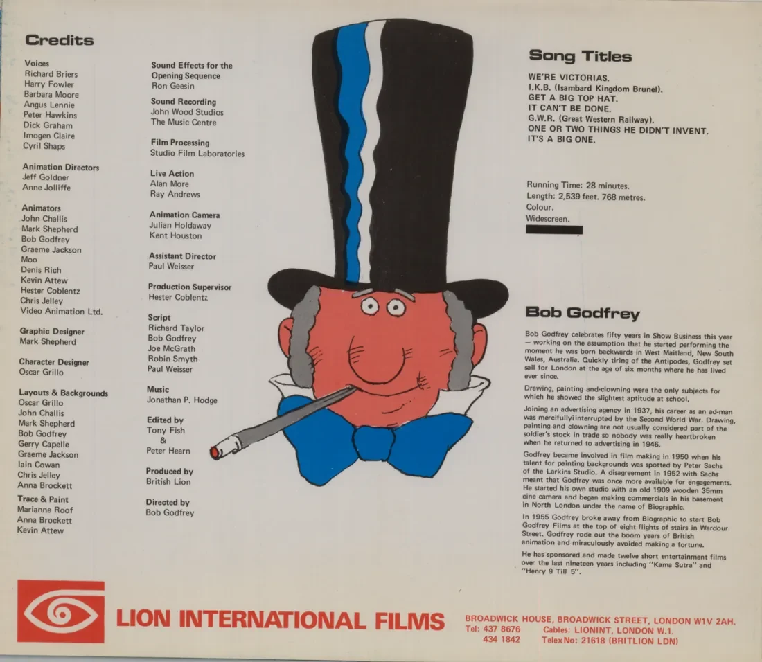 Back of the Great brochure: credits, song titles, running time and a short biography of Bob Godfrey.